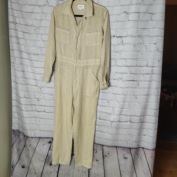 MATE the Label Natural Beige Linen Long Sleeve Jumpsuit Small NWOT $248 - Picture 3 of 10
